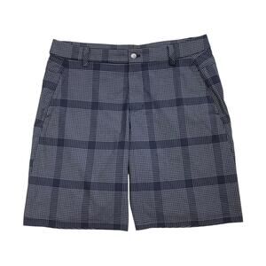 Lululemon Commission Shorts 38 Mens Plaid Blue 11" Flat Front Chino Golf ABC